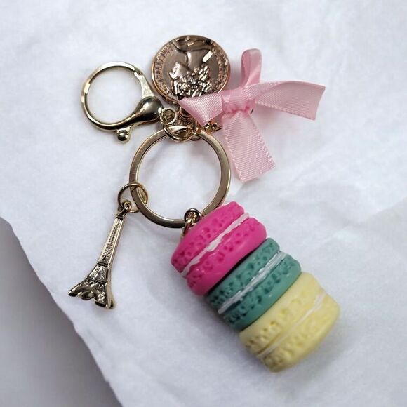 Colorful Macaron Keychain with Eiffel Tower Charm - Picture 3 of 3